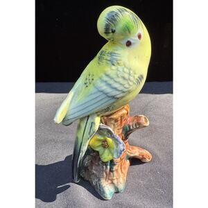 Rare Vtg 1930’s Napco Hand Painted Porcelain Parakeet bird Log Perch Figure